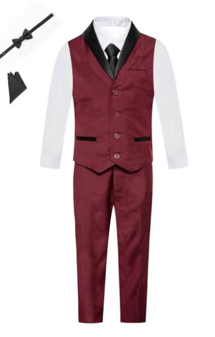 Owen Slim 6pc Tux Vest Set: Burgundy
