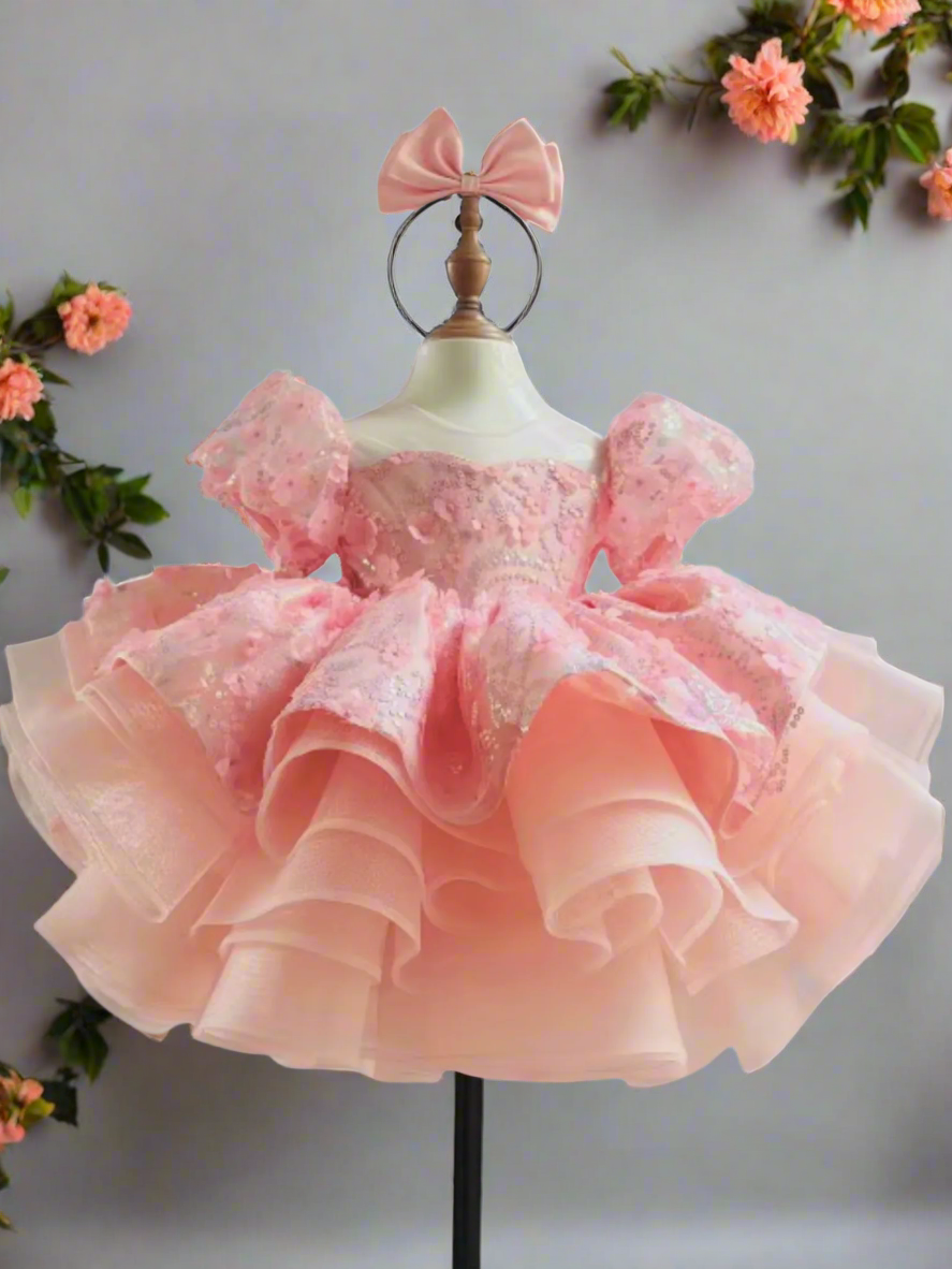 Sparkly Birthday Special Occasion Peach Dress for Baby and Girls