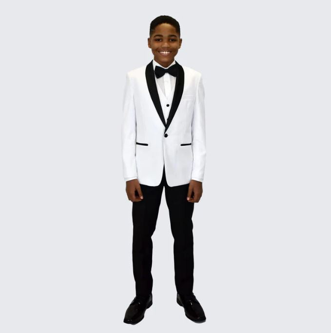 George 5pc Boys Tuxedo: WHITE/BLACK (Slim Fit)