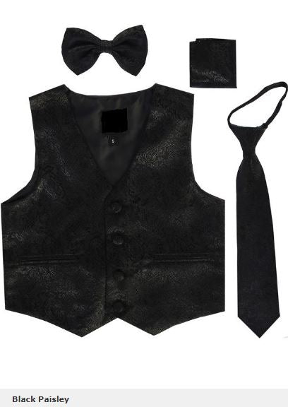 Satin 4pc Vest Set: BLACK PAISLEY