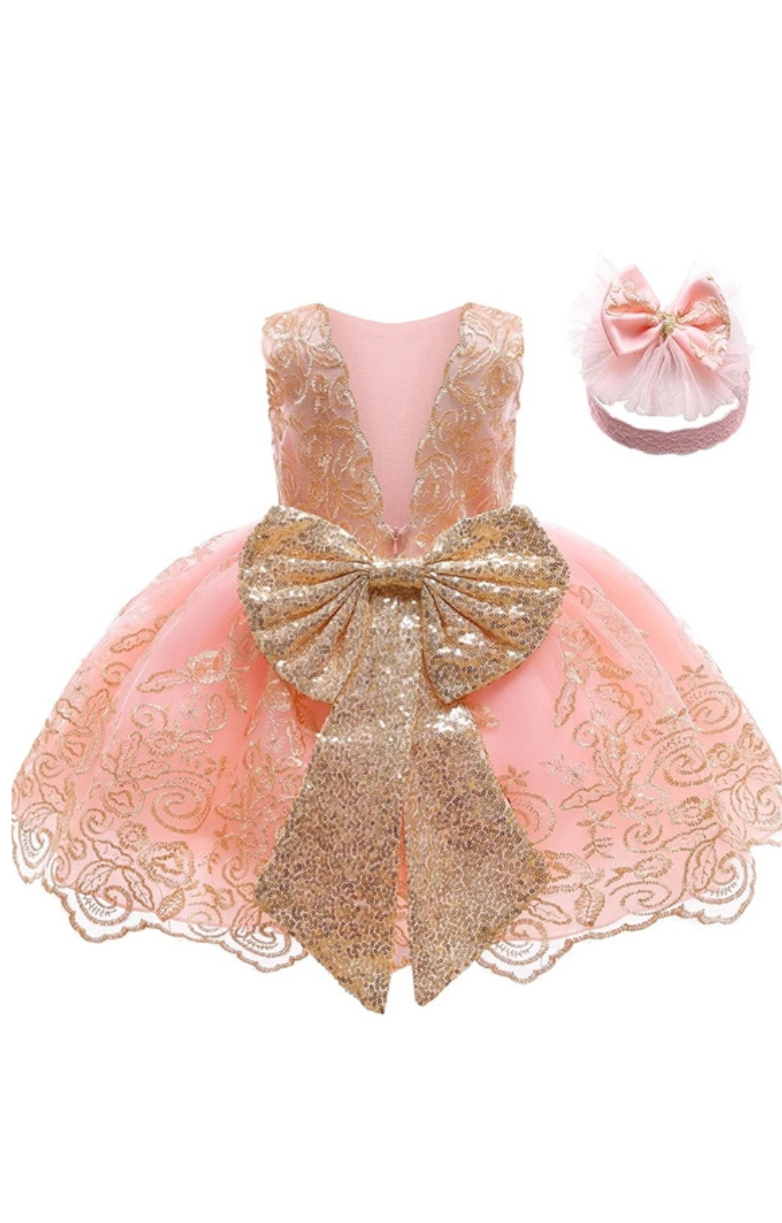 Maya Baby Dress - Peach/Gold