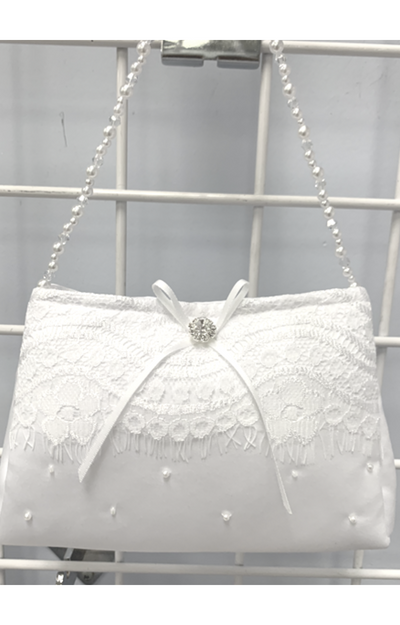 Satin, Lace and Pearl Purse: WHITE