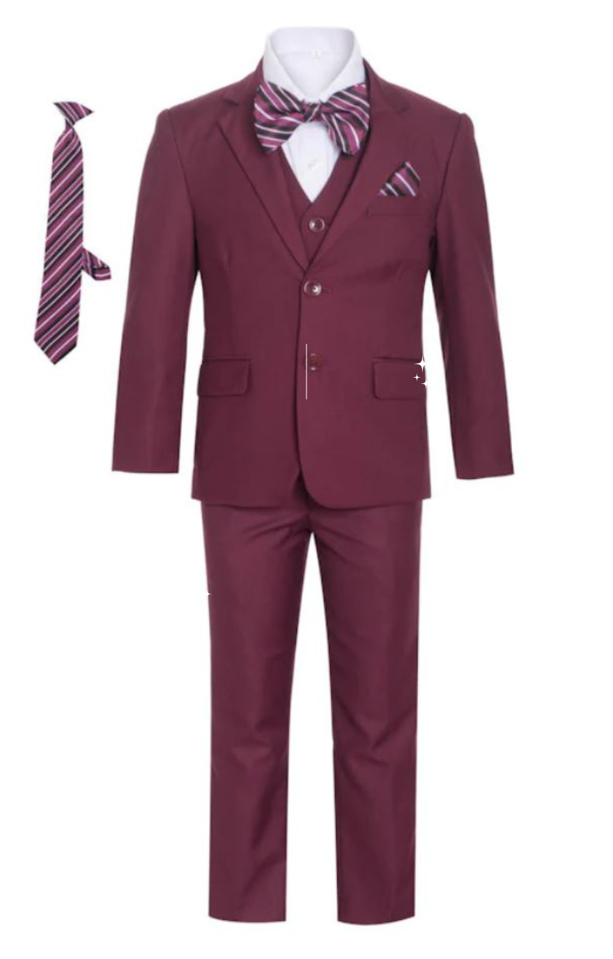 Harry 5pc Boys Suit: BURGUNDY (Slim Fit)