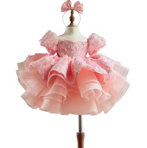 Luna Girls Party Dress: Peach
