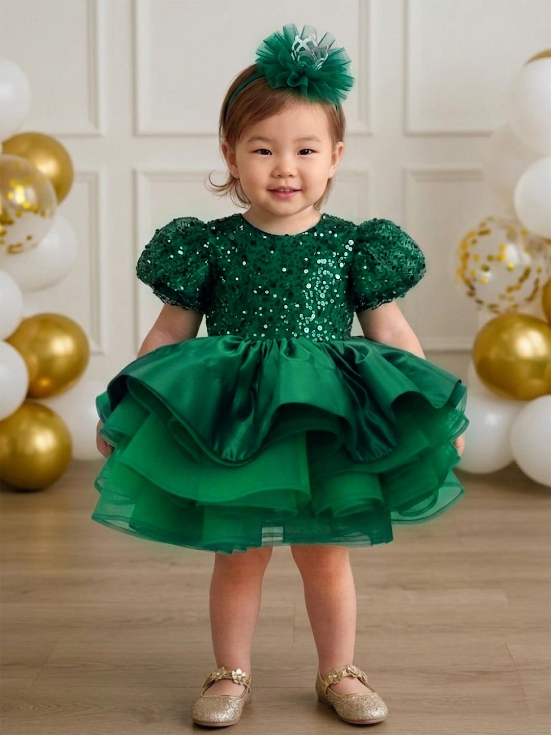 green dress to impress Girls Party | Emeral Green Holiday Dress Stylish Midi Denim Shirt Pair with a petticoat georgian Color:Aqua/Nude