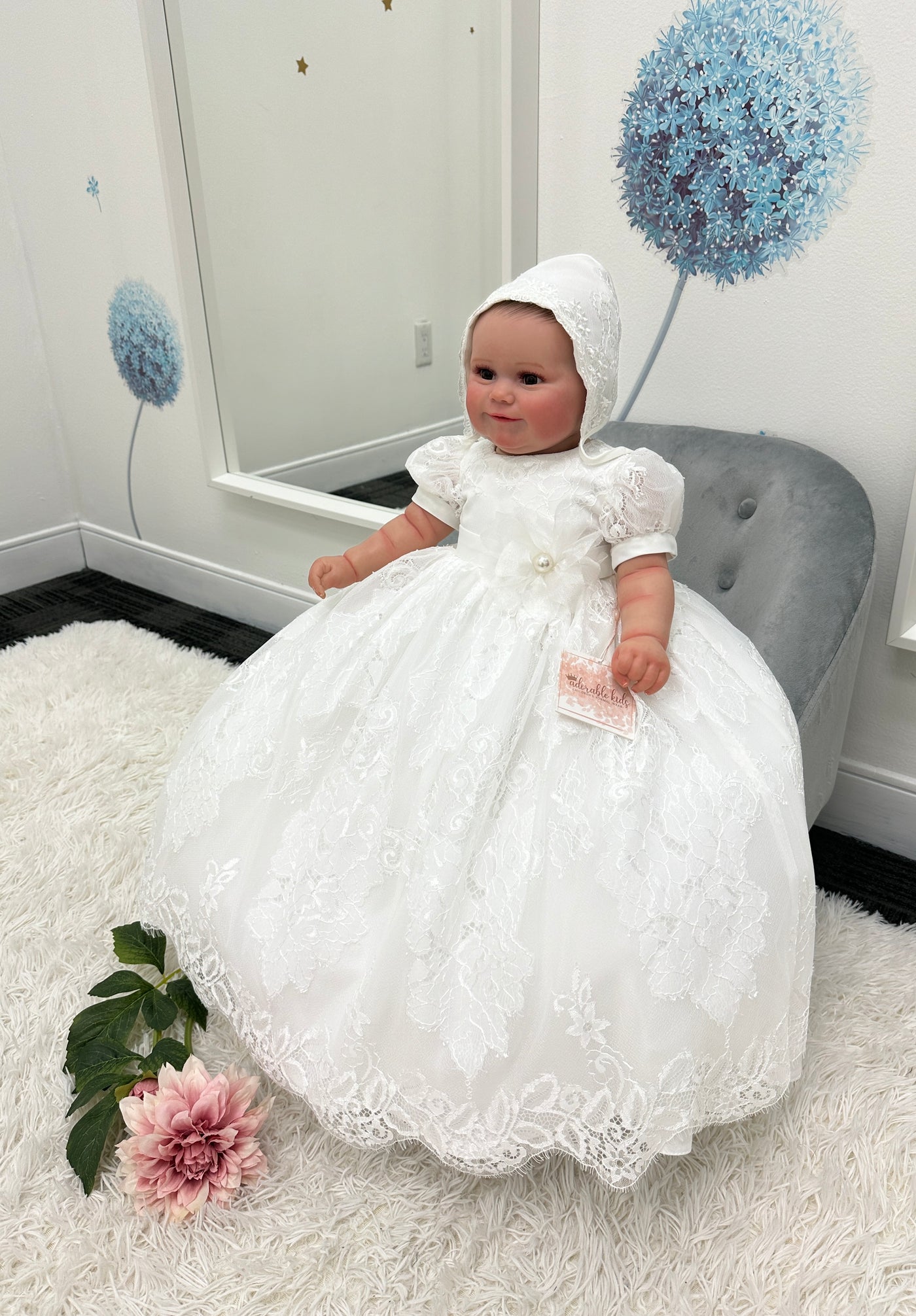 Lily Lace Baby Baptism Gown: OFF-WHITE
