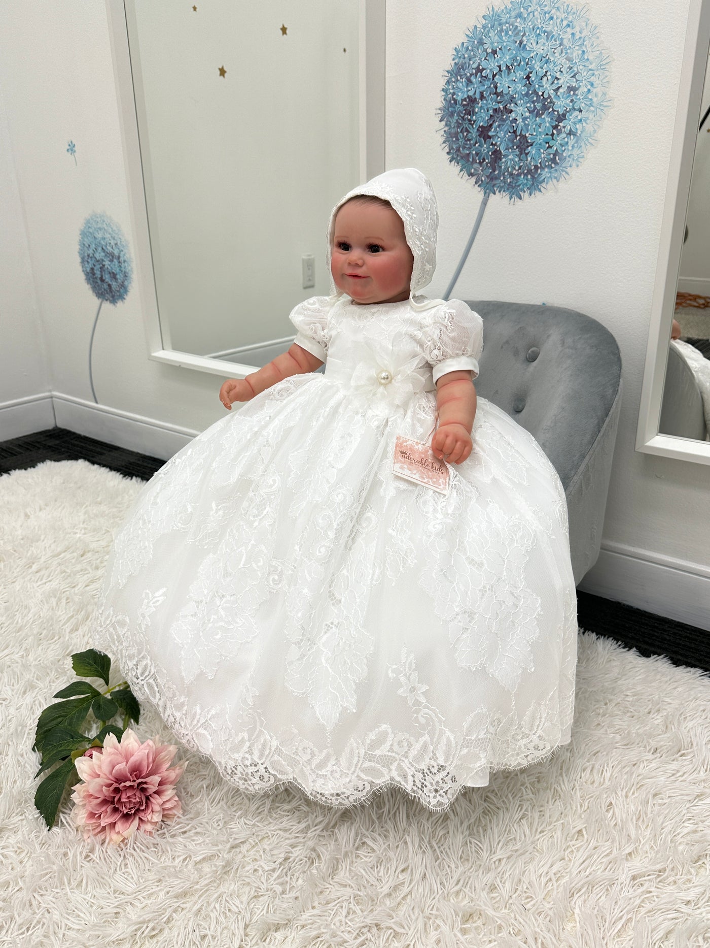 Lily Lace Baby Baptism Gown: OFF WHITE