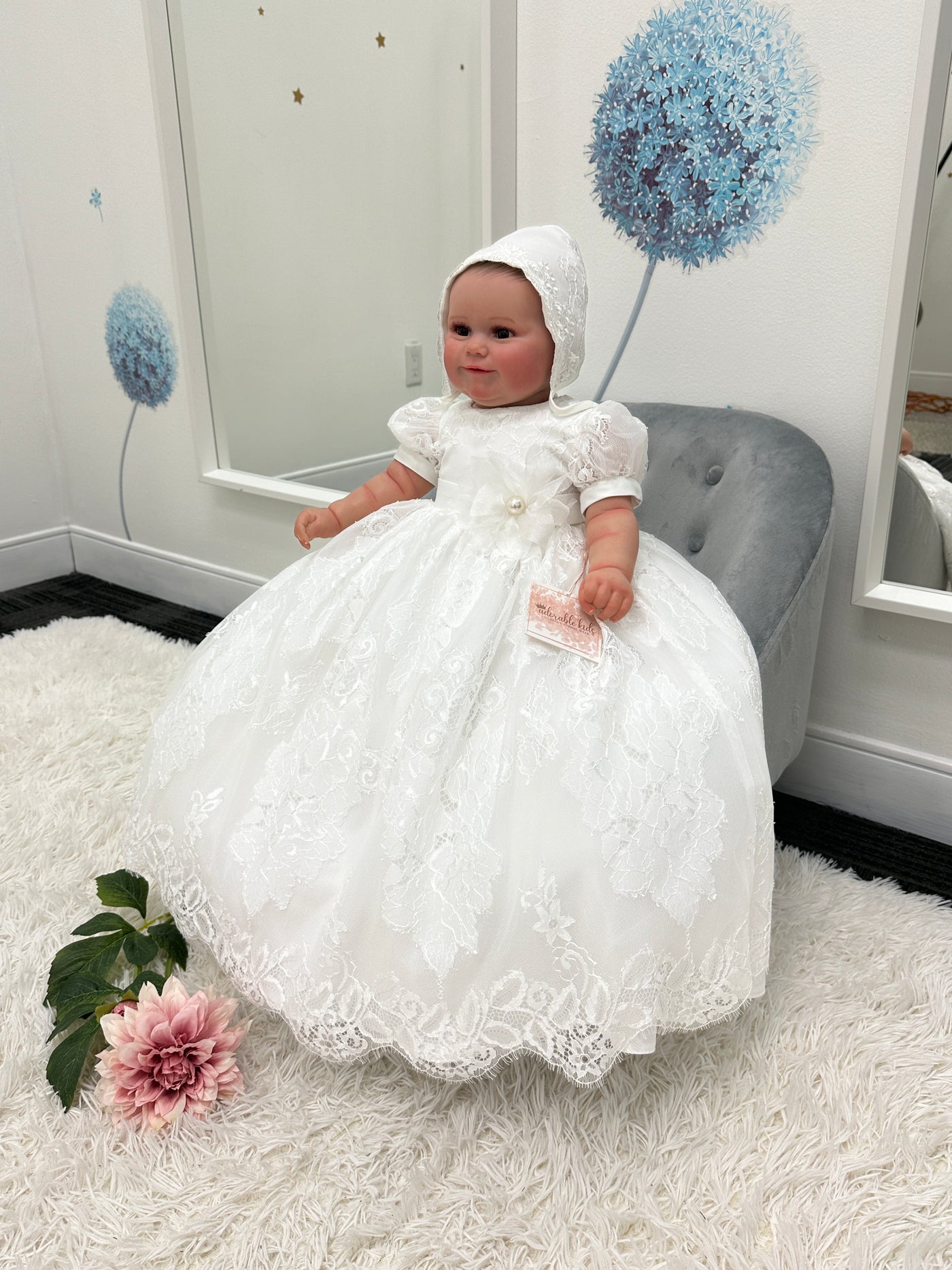 Lily Lace Baby Baptism Gown: OFF-WHITE