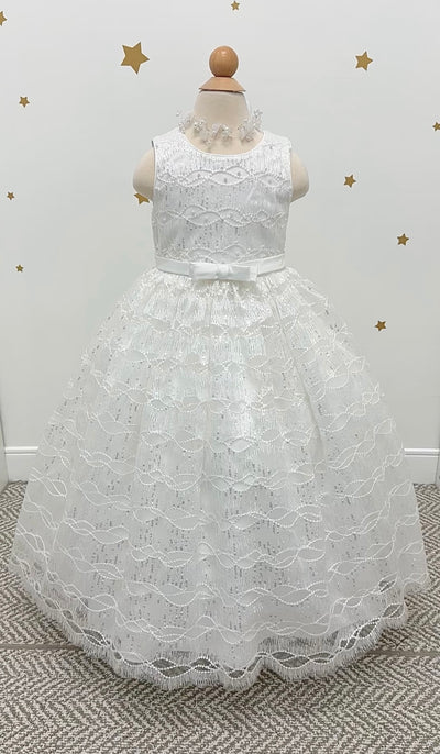 Dahlia Floor Length Sparkly Gown: WARM WHITE