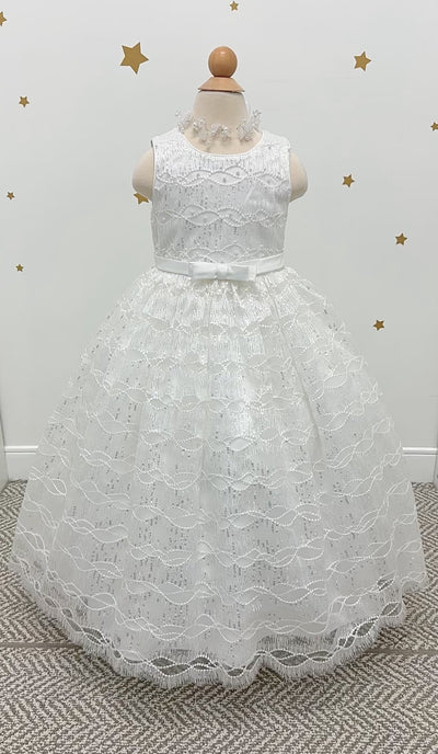 Dahlia Floor Length Sparkly Gown: OFF WHITE