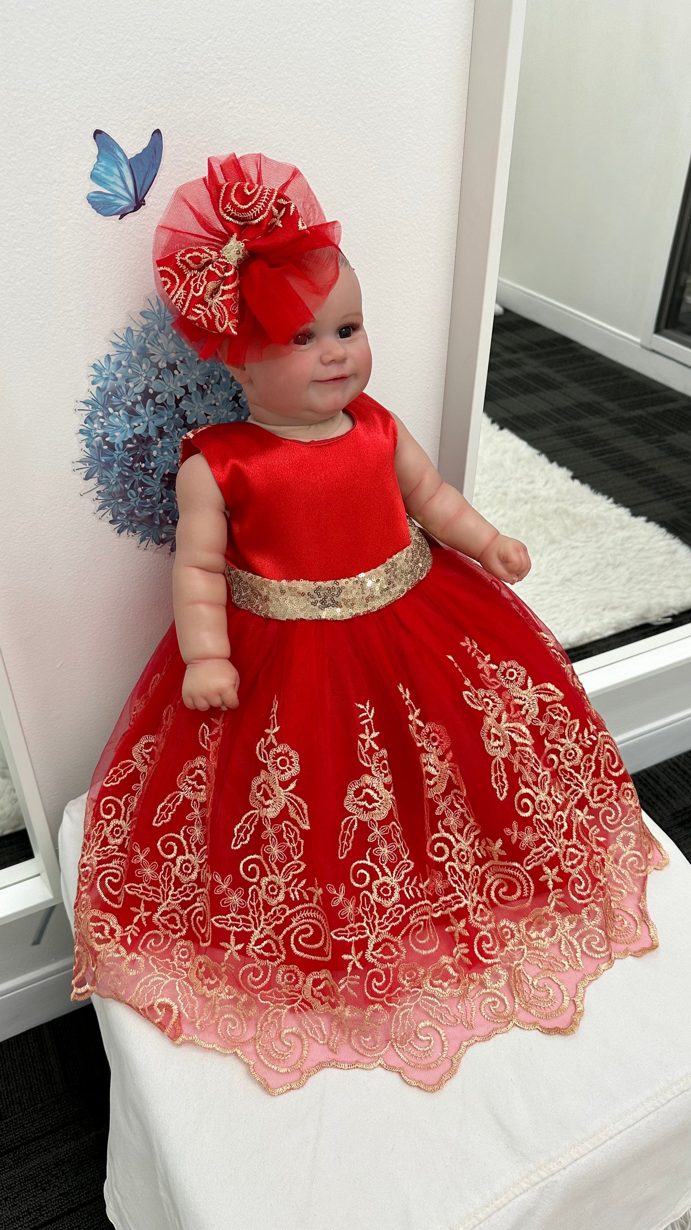 Maya Baby Dress - Red/Gold