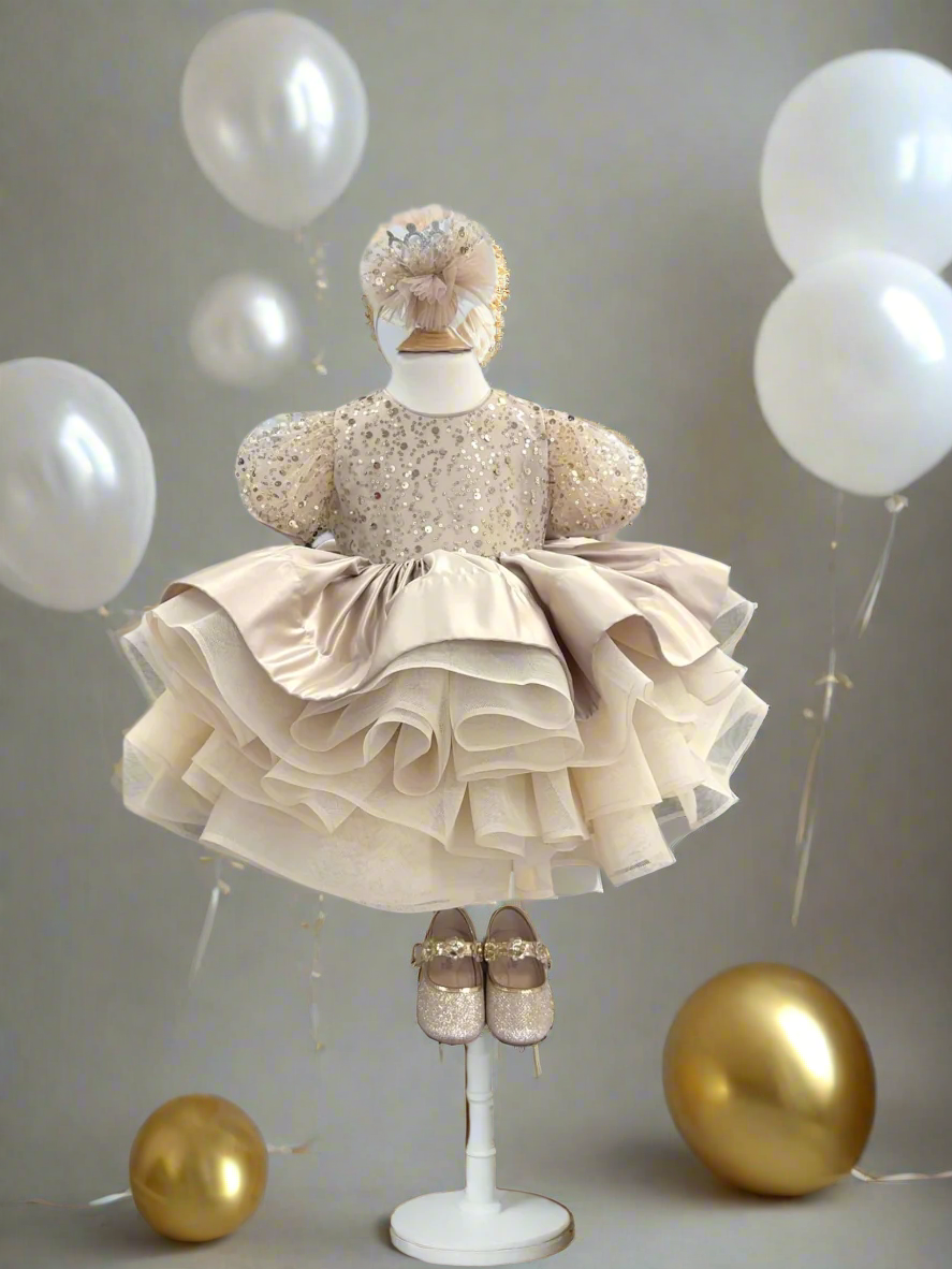 Ava Girls Party Dress: Gold