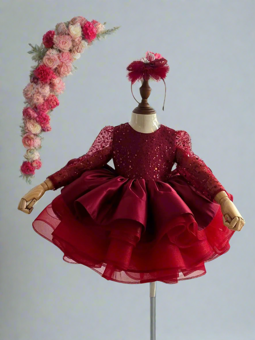 Amara Puffy Short  Dress: Burgundy