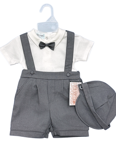 Jeremy Suspenders Linen Short Set: CHARCOAL