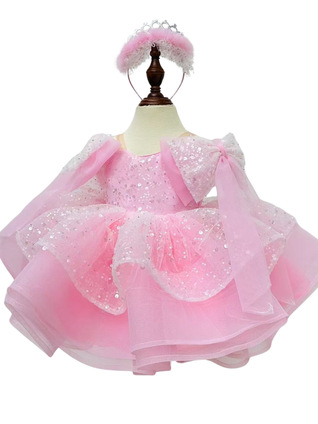 Puffy Sparkly Birthday Special Occasion Light Pink Dress For Baby And Girls Sz 3 / Dress & Headband