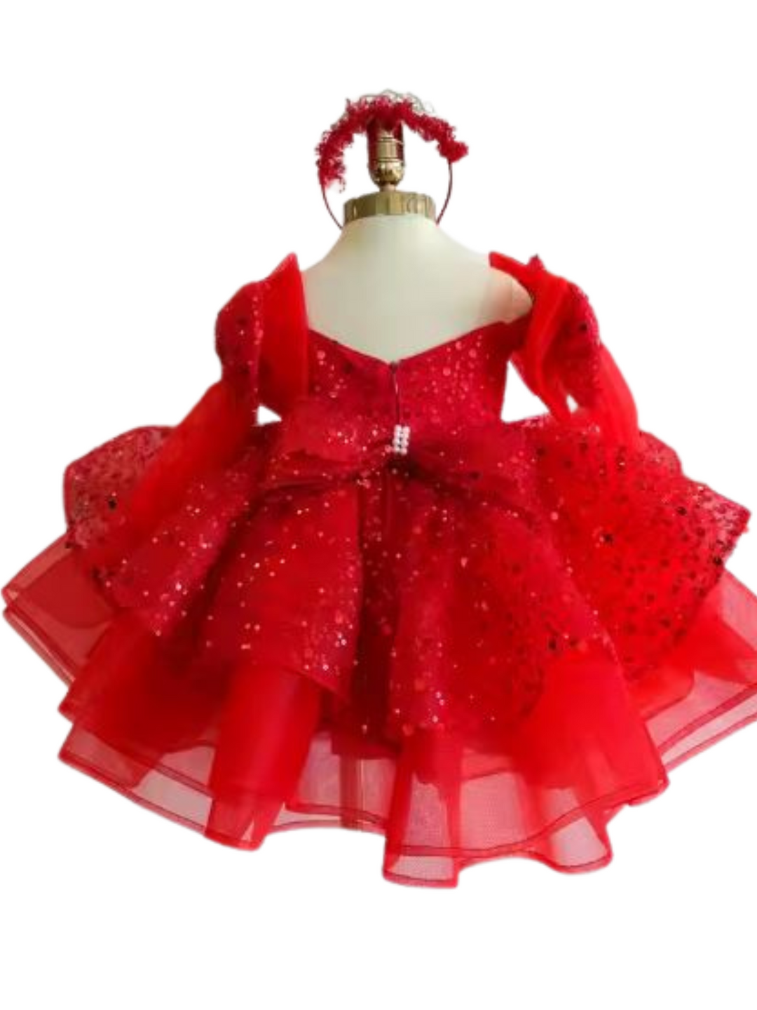 Puffy Beaded Sparkly Birthday Special Occasion Red Dress for Baby and Girls  – Adorable Kids Formal Wear
