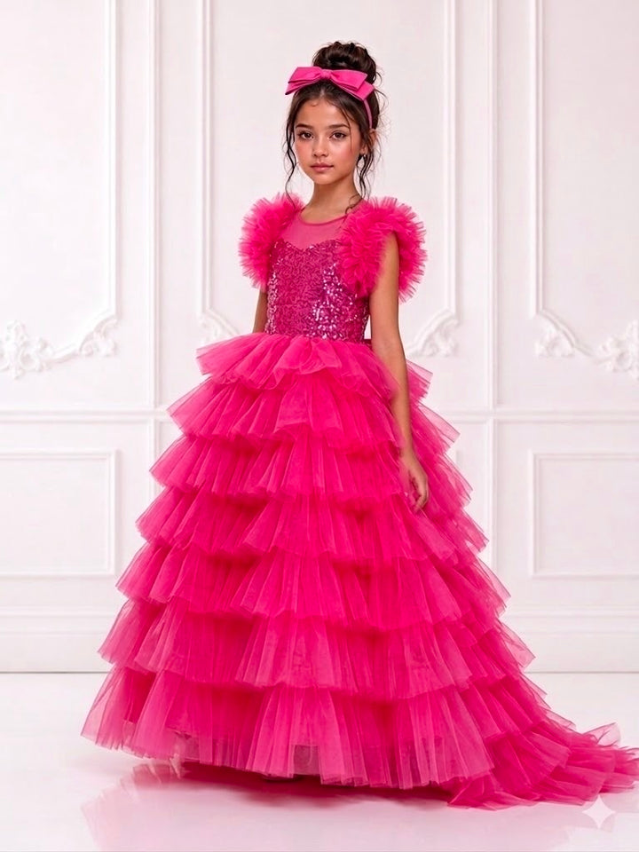 Long Dress Ballgown Birthday Special Occasion Hot Pink Dress for Baby and Girls Adorable Kids Formal Wear Long Dress Ballgown Birthday Special Occasion Hot Pink Dress for Baby and Girls Adorable Kids Formal Wear