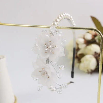 Pearl and Crystal Headband: White