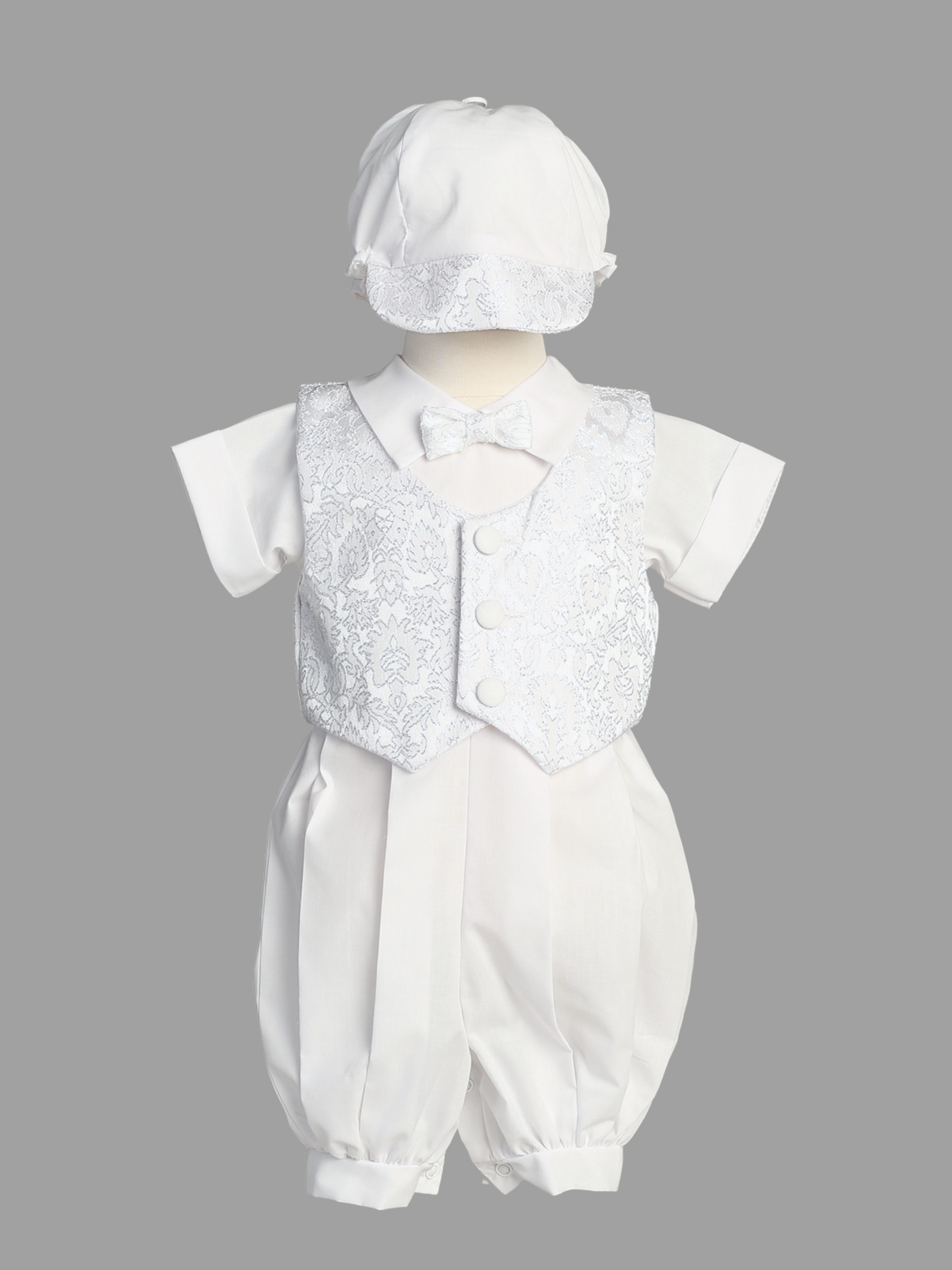 Thomas Christening Romper: WHITE