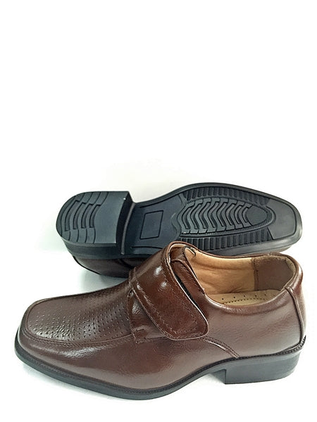 Alex Dress Shoes with Velcro for Boys: BROWN