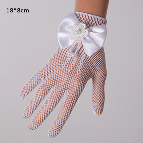 Net Gloves with Flower Wrist Length: WHITE