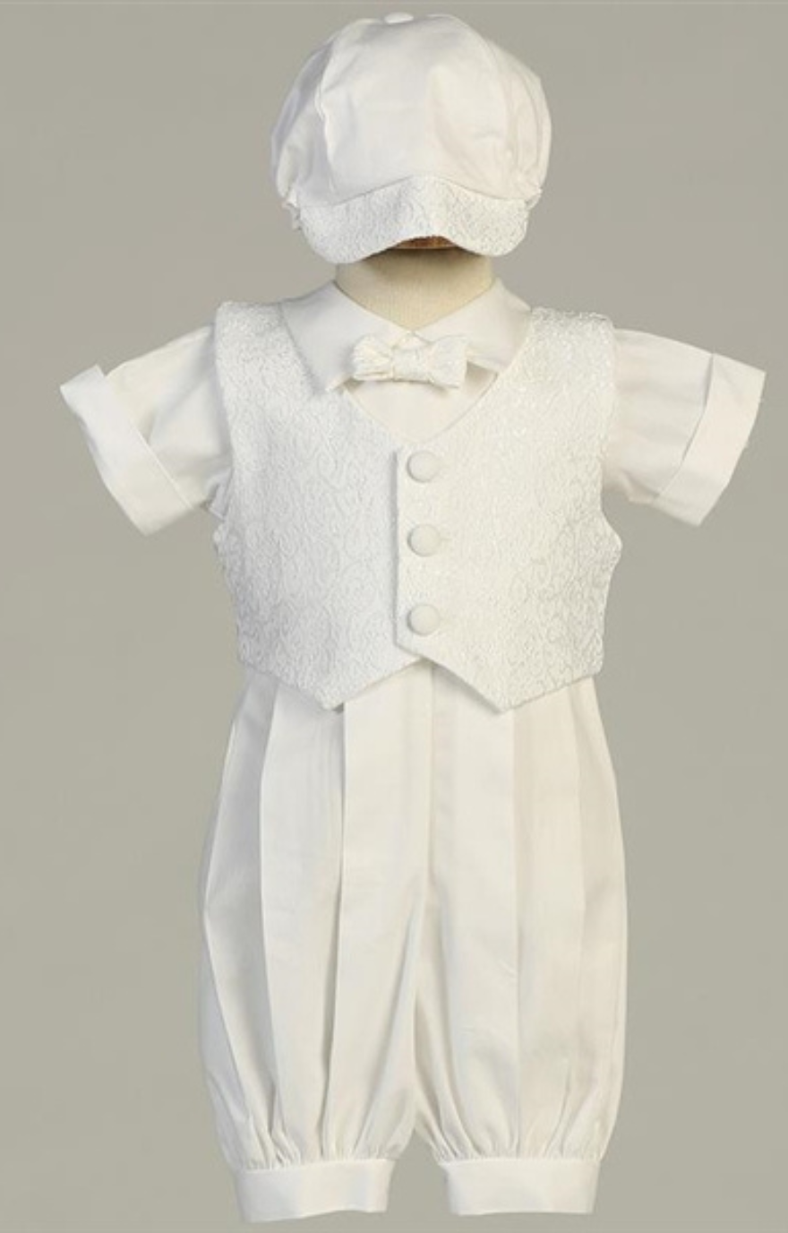 Thomas Christening Romper: WHITE
