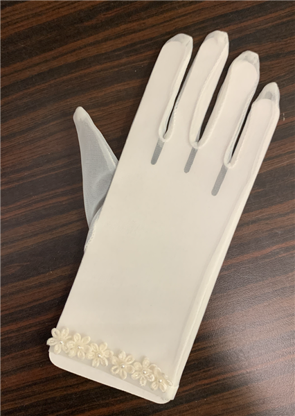 Sheer Gloves with Flower Design Wrist Length: IVORY