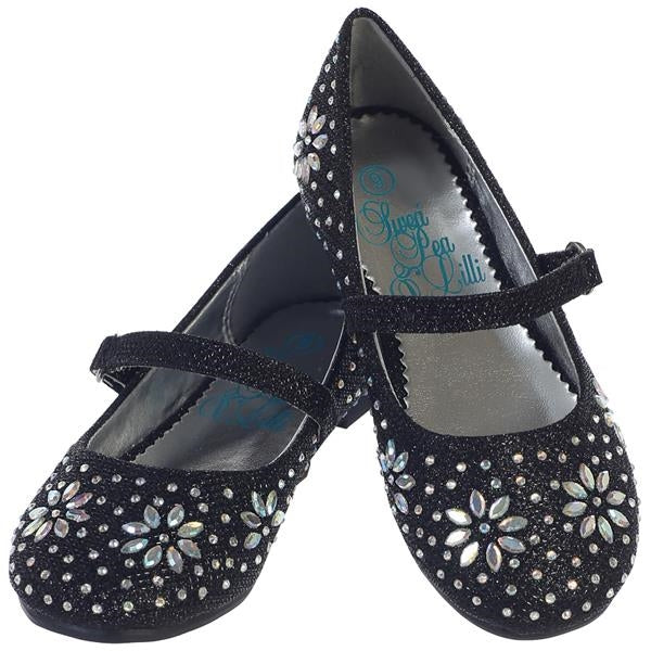 Jade Sparkly Flats for Girls: BLACK