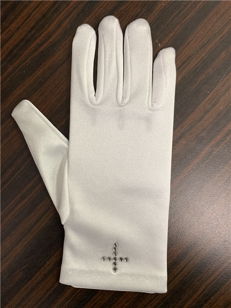Satin Gloves with Cross Design Wrist Length: WHITE