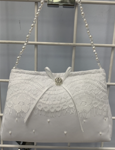Satin, Lace and Pearl Purse: WHITE
