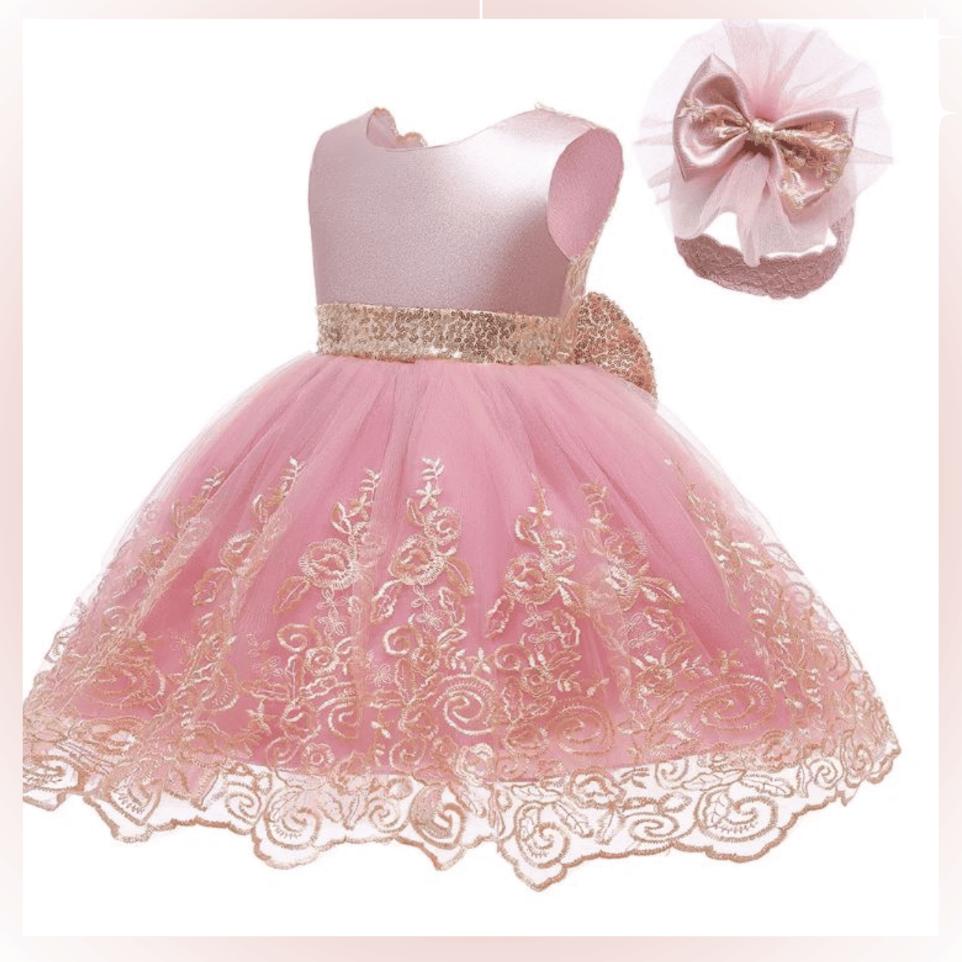 Maya Baby Dress - Rose Pink/Gold