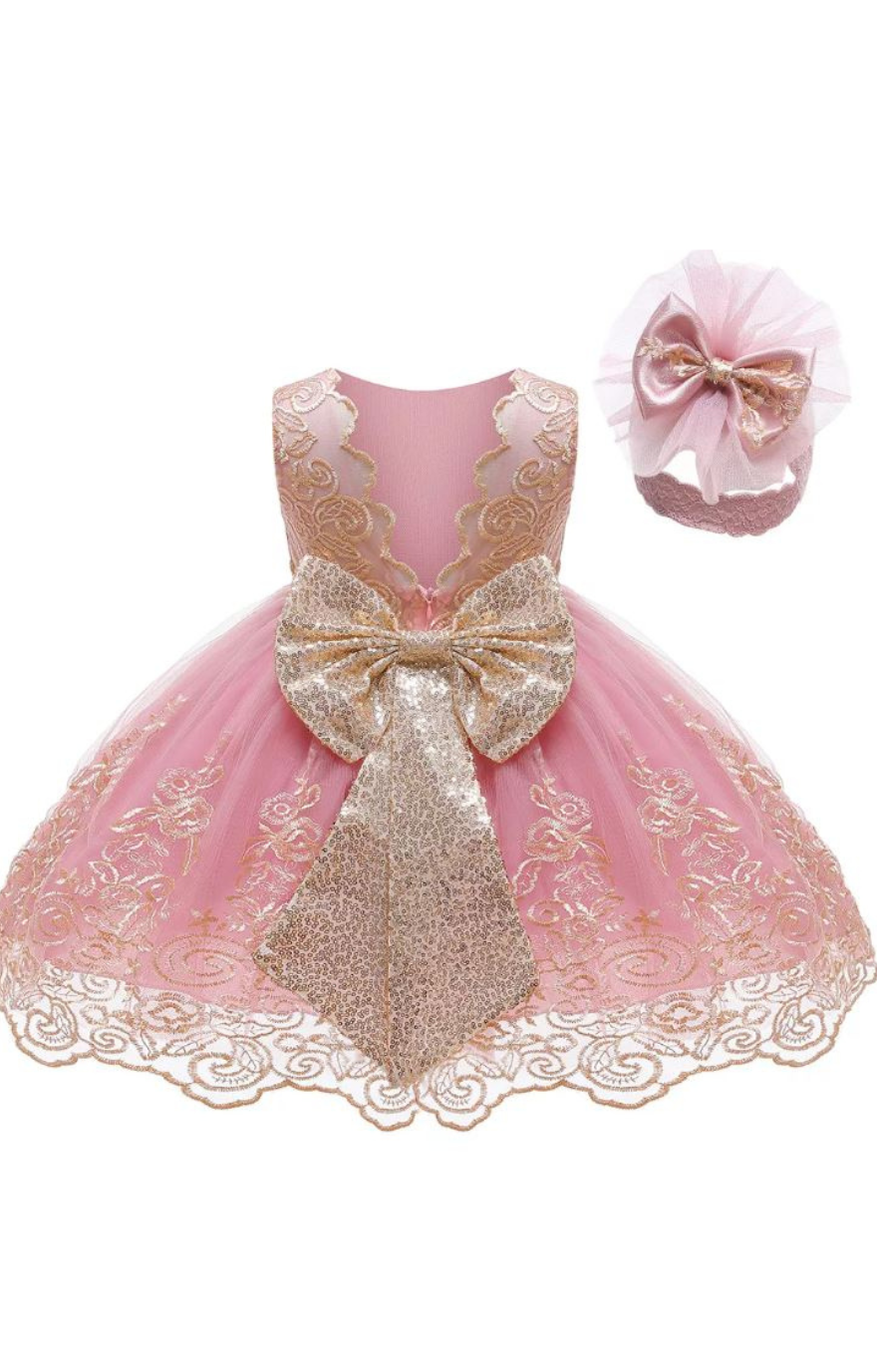 Maya Baby Dress - Rose Pink/Gold