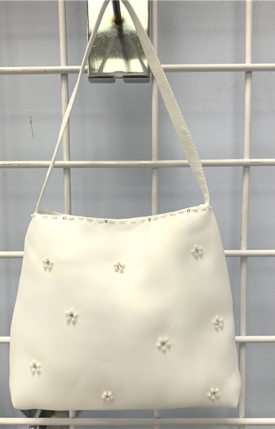 Satin and Beaded Flowers Purse: OFF-WHITE