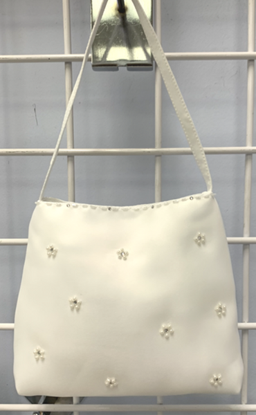 Satin and Beaded Flowers Purse: OFF-WHITE